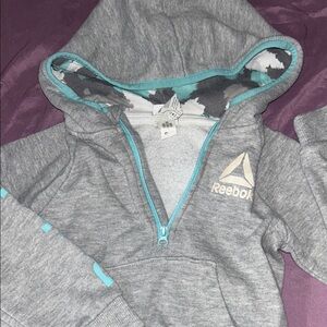 Reebok Gray and Blue Sporty Hoodie Sweatshirt
